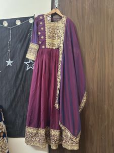 Elegant Maroon &amp; Gold Anarkali Suit
