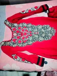 Red Embroidered Kurta Set