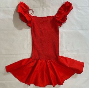 Zara Boho Cotton Bright Red Ruffles Smocked