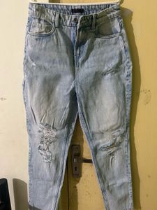 Distressed Light Wash Mom Jeans