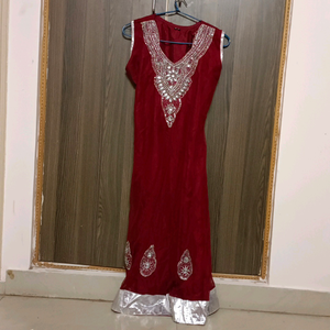 Maroon color Anarkali dress with pant and dupatta