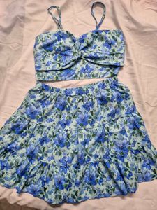 Urbanic Blue Floral Skirt Coord Set | 36 To 40