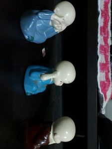 Laughing Buddha Statue | Handcrafted Marble Baby Laughing Buddha Statue Home Decor Showpiece | Multicolour, Set of 3 (Laughing Buddha)