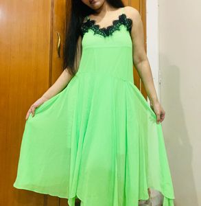 Lime Green Lace Trim Maxi Dress
