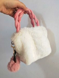 Faux Fur White Handbag