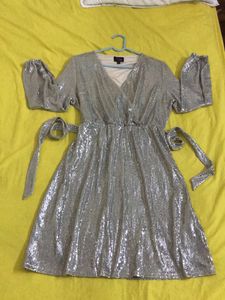 Stretchy Shiny Silver Dress Size M