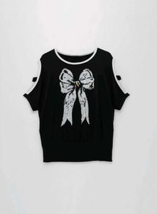 Black Cold Shoulder Bow Tee
