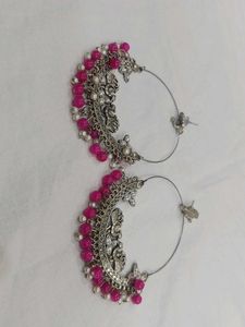 Hoop Earrings with Pink Beads