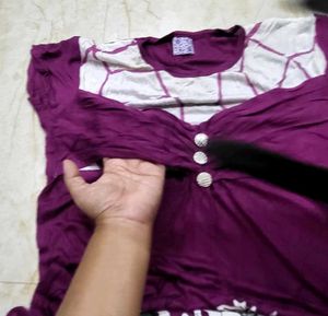 Purple Floral Print Maxi nighty with sidecut