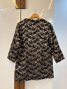 Floral Print Black And Golden Cord Set