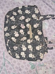 Black White Flora Handbag