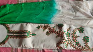 Unstitched Suit With Tri Color Dupatta