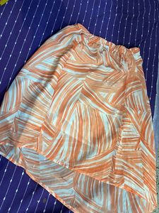 Assymetrical Orange Printed Midi Skirt