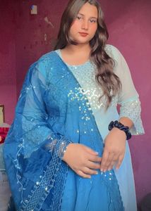 Sky Blue Embellished Anarkali Frock  Set