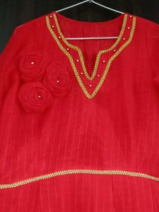 Elegant Red Gown with Rose Flowers