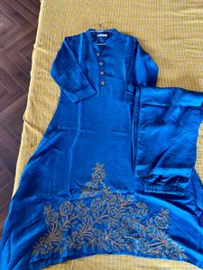 Pure Silk Embroidered Kurta With Pants