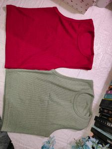 Pink &amp; Olive Cropped Tank Top Set
