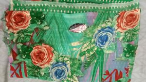 Green Flower Printed Saree
