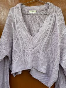 Lavender V Neck Cropped Sweater