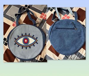 Denim Embellished Evil Eye Bag
