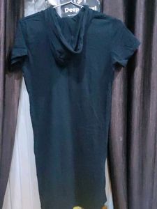 Black Graphic Print Hoodie Midi Dress