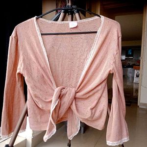 Vintage Crop tie up Nude Peach Top
