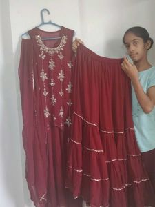 Maroon Embroidered Kurta Set