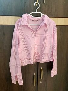 Pink Plaid Tie-Waist Top