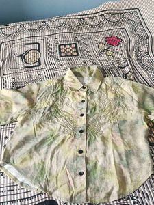 Shirt Style Crop Top Olive Green Colour