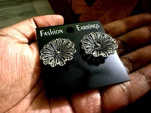 Silver Flower Stud oxidised Earrings