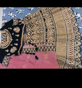 Pink &amp; Black Velvet Lehenga