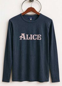 🛍️ Navy Blue Full Sleeve “ALICE” Printed T-Shirt