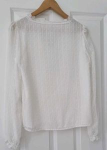 Shein White Lace Shirt Blouse Top Size L