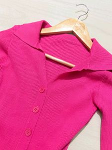 Women Pink Ribbed Midi Dress