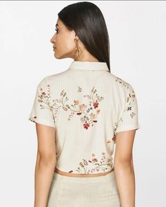 AND Half Sleeves Rayon Off White Tie-Up Shirt