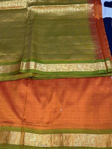 Kanchivaram Pure Silk Orange Green Saree