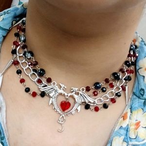 ₊˚⊹౨ handmade gothic twin dragons necklace ৎ ₊˚⊹
