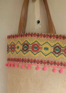 Embroidered Jute Tote Bag