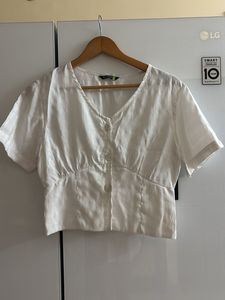White Button-Down Crop Top
