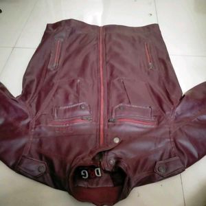 Maroon Leather Jacket In New Like Condition
