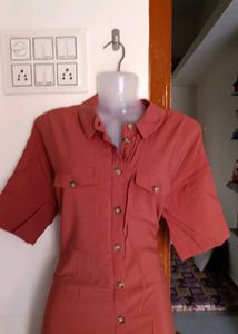 Rust-Colored Button-Down Dress