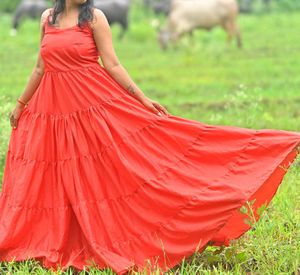 Red Tiered Long Gown Freel Dress...pre-wedding