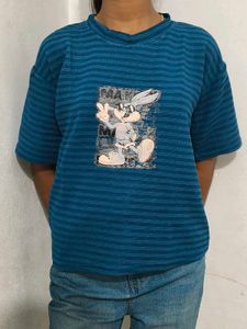 Blue Cartoon Print T-shirt