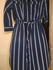 Striped Shirtdress with Tie Waist