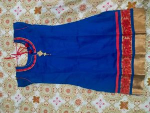 Navy Blue Silk Kurti With Patchwork Salwar