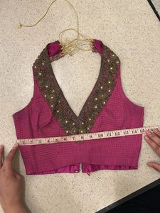 Pink Embellished Saree With Halter Neck Blouse