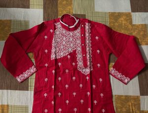 Red Embroidered Kurta