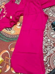 Dark Pink Frock Style Long Kurti &amp; Plazo Set