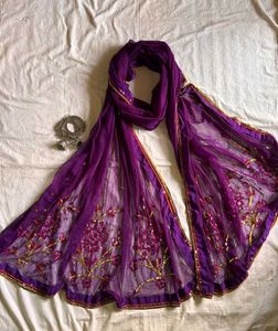 Purple Embellished Dupatta