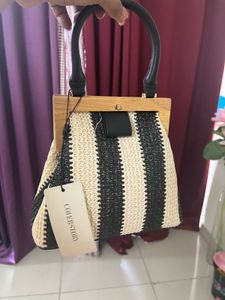 Coverstory Striped Straw Top Handle Bag